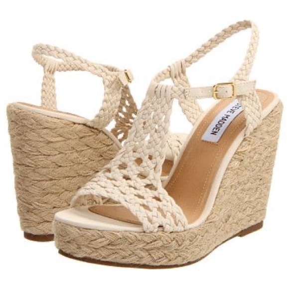 GUC Steve Madden Cream/Off White Crochet Boho Wedge Heels, 9.5M - Picture 1 of 14